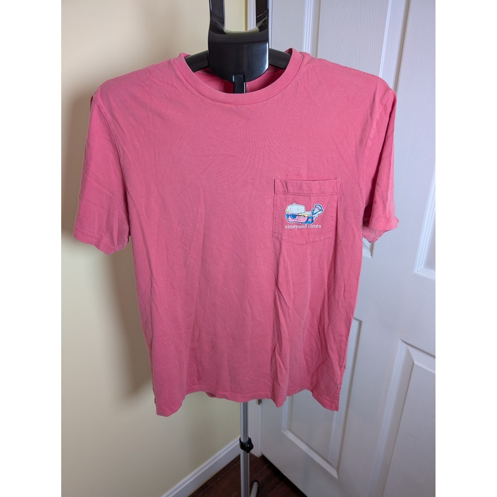 Vineyard Vines Lacrosse Bro Whale Pocket T-Shirt Pink Men's Small Short Sleeve